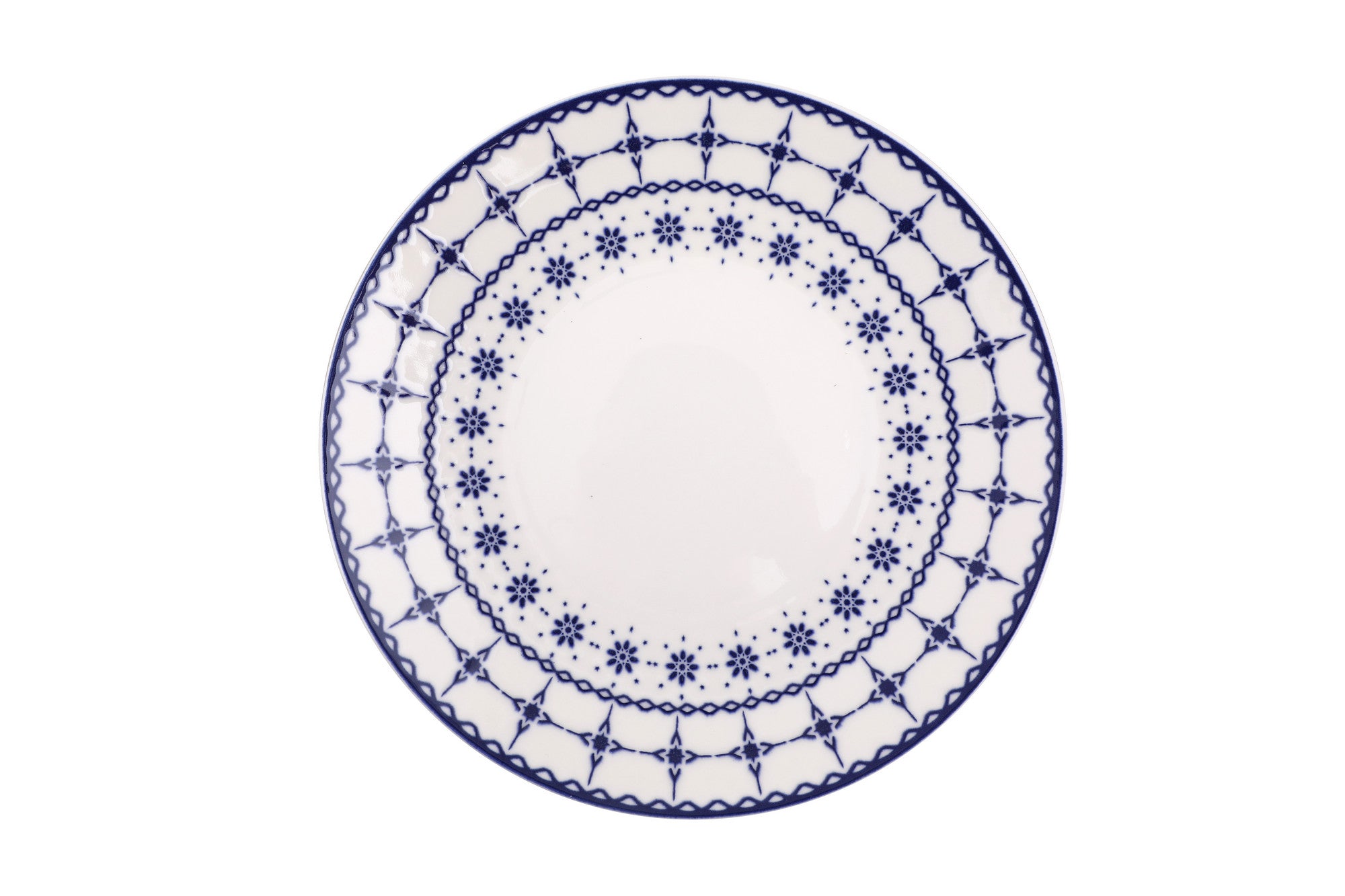 Set vaisselle service dîner 24 pièces Murrina Frise 100% Porcelaine Blanc et Bleu