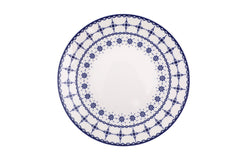 Set vaisselle service dîner 24 pièces Murrina Frise 100% Porcelaine Blanc et Bleu