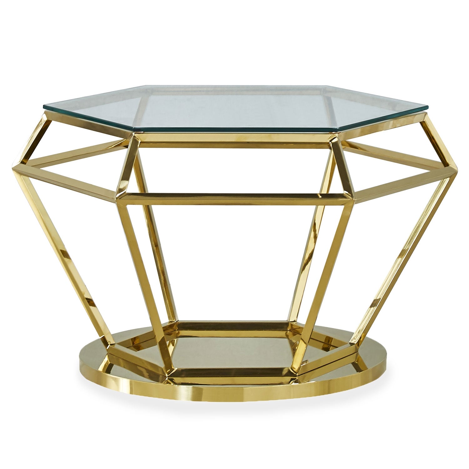 Table basse Aston en Verre Transparent et Pieds Or Rose
