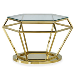 Table basse Aston en Verre Transparent et Pieds Or Rose