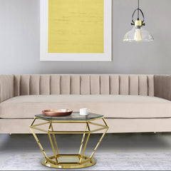 Table basse Aston en Verre Transparent et Pieds Or Rose