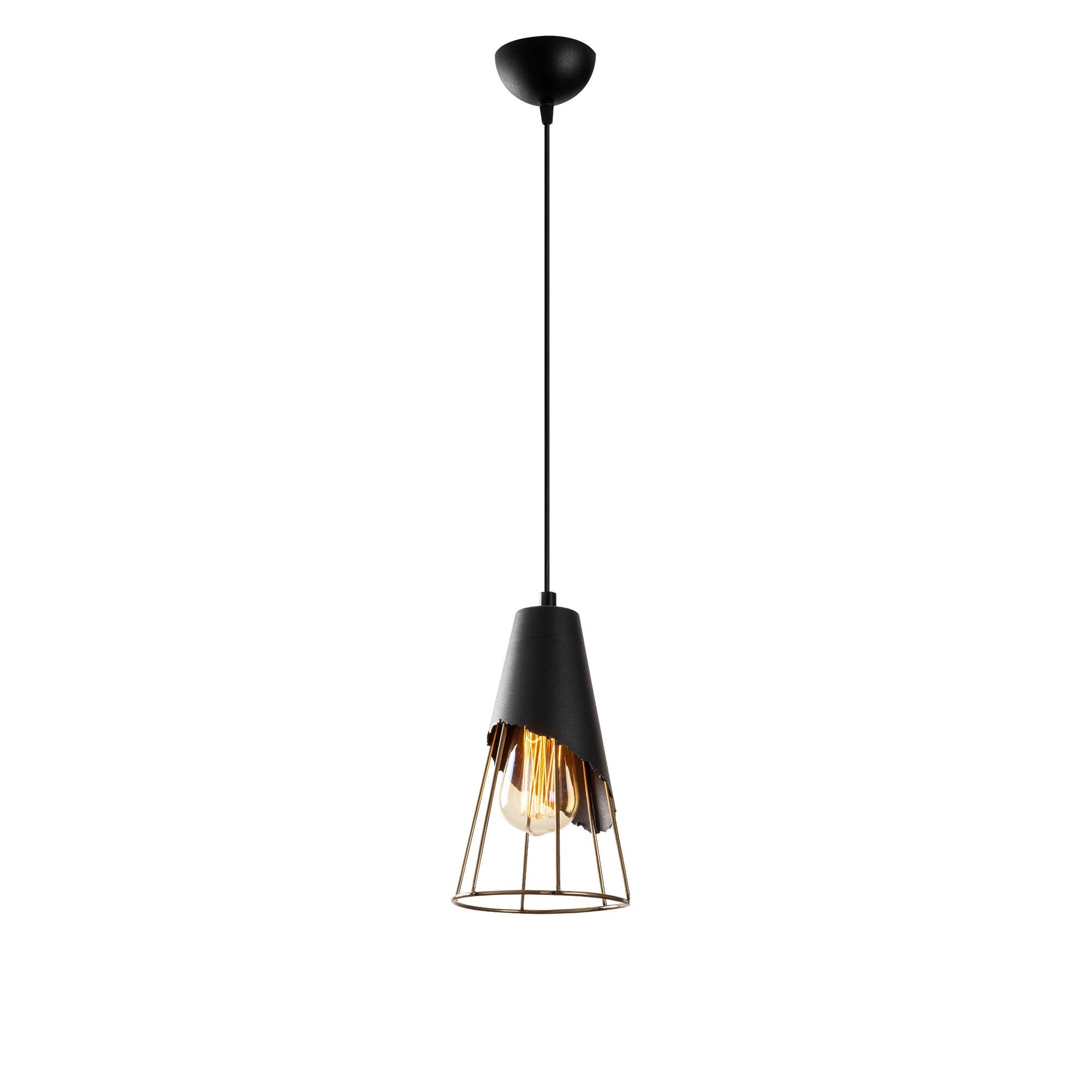 Suspension 1 lampe demi-filaire Bashful Métal Noir et Or