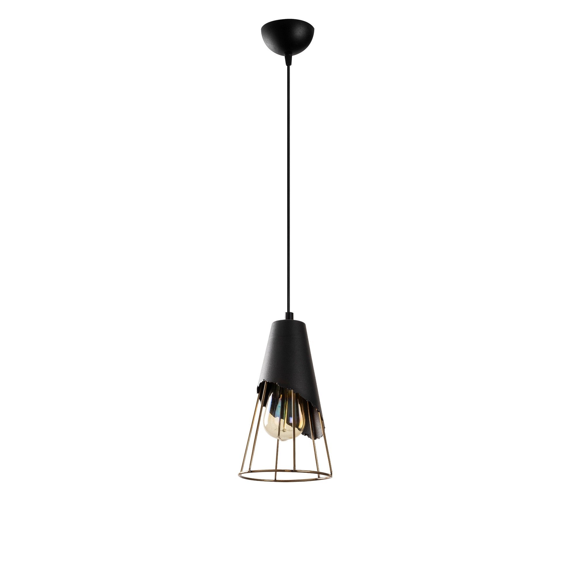 Suspension 1 lampe demi-filaire Bashful Métal Noir et Or