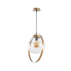 Suspension 1 lampe globe cerclé Jessie Métal Or et Verre Transparent