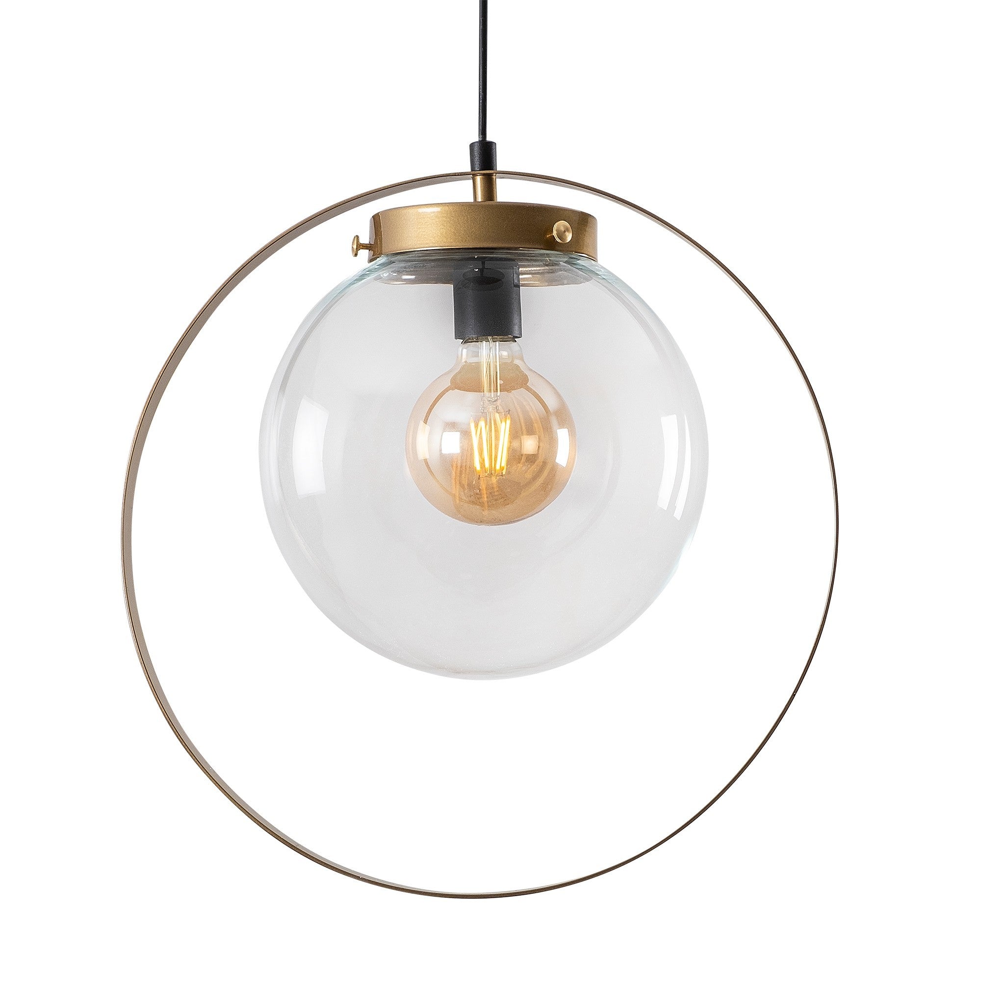 Suspension 1 lampe globe cerclé Jessie Métal Or et Verre Transparent