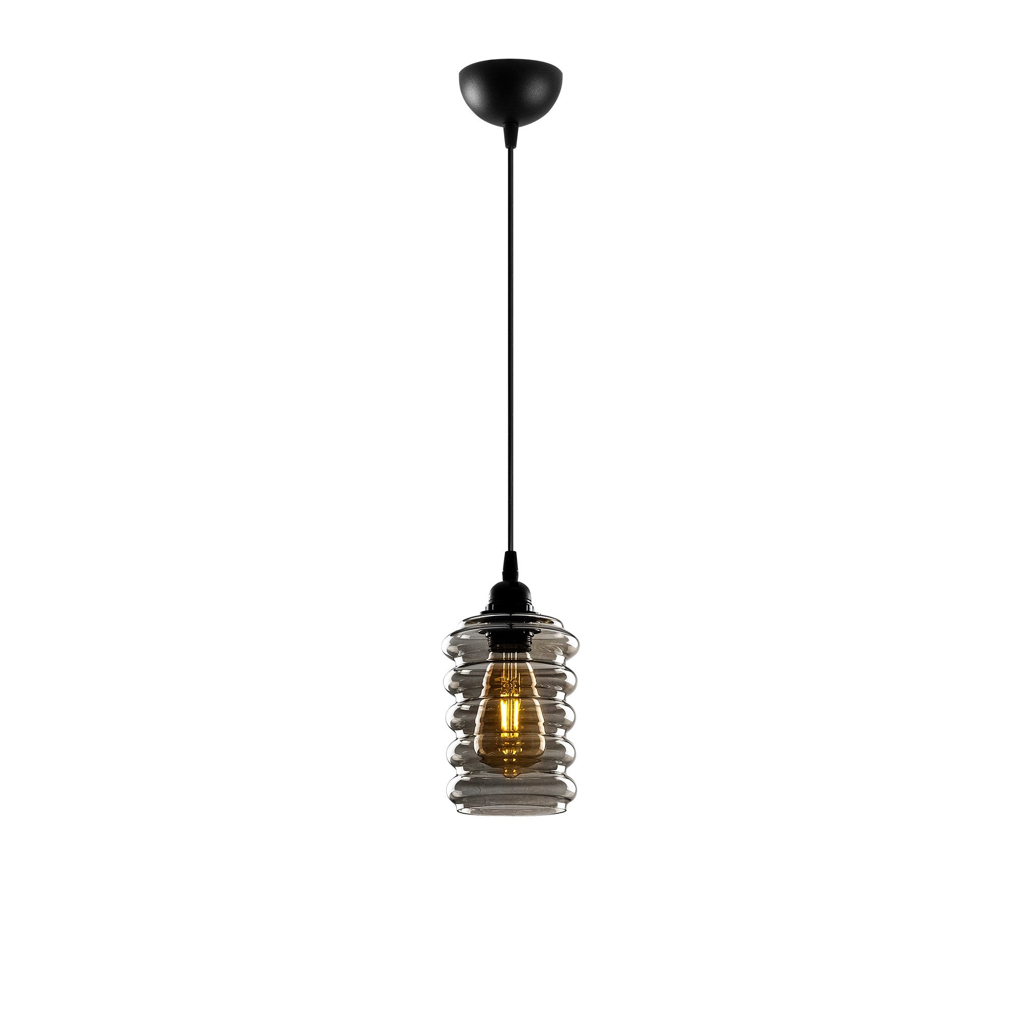 Suspension 1 lampe Mervin D12cm Métal Noir et Verre Fumé