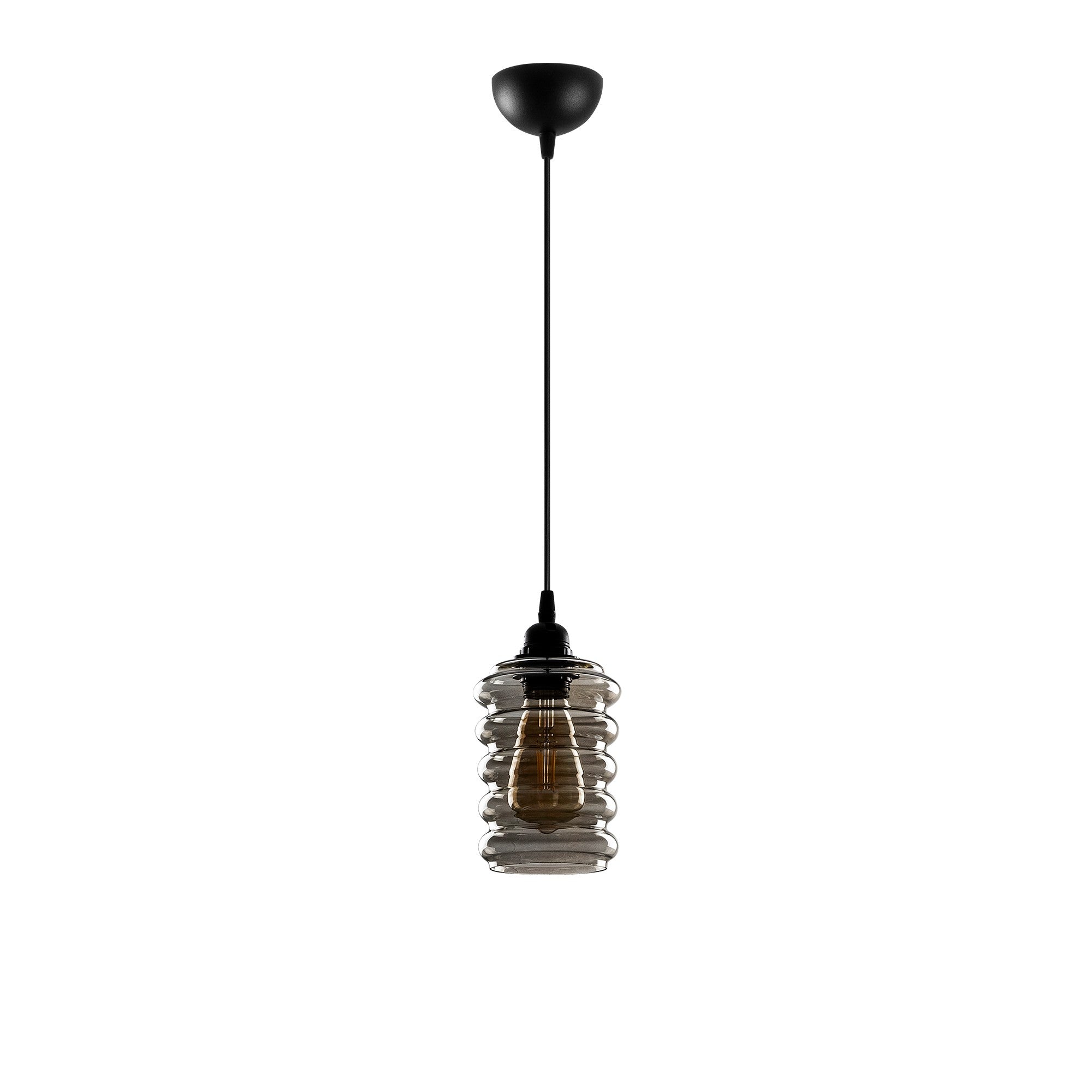 Suspension 1 lampe Mervin D12cm Métal Noir et Verre Fumé