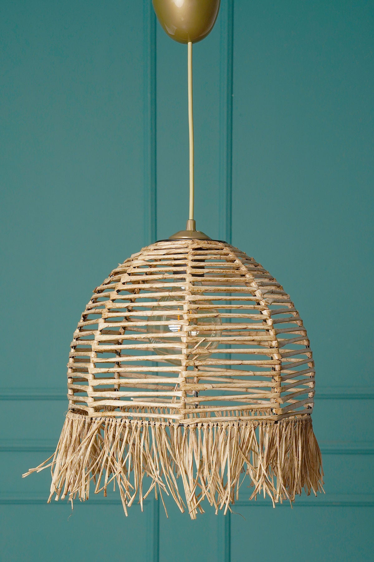 Suspension 1 lampe style boho Caye D30cm Bois clair