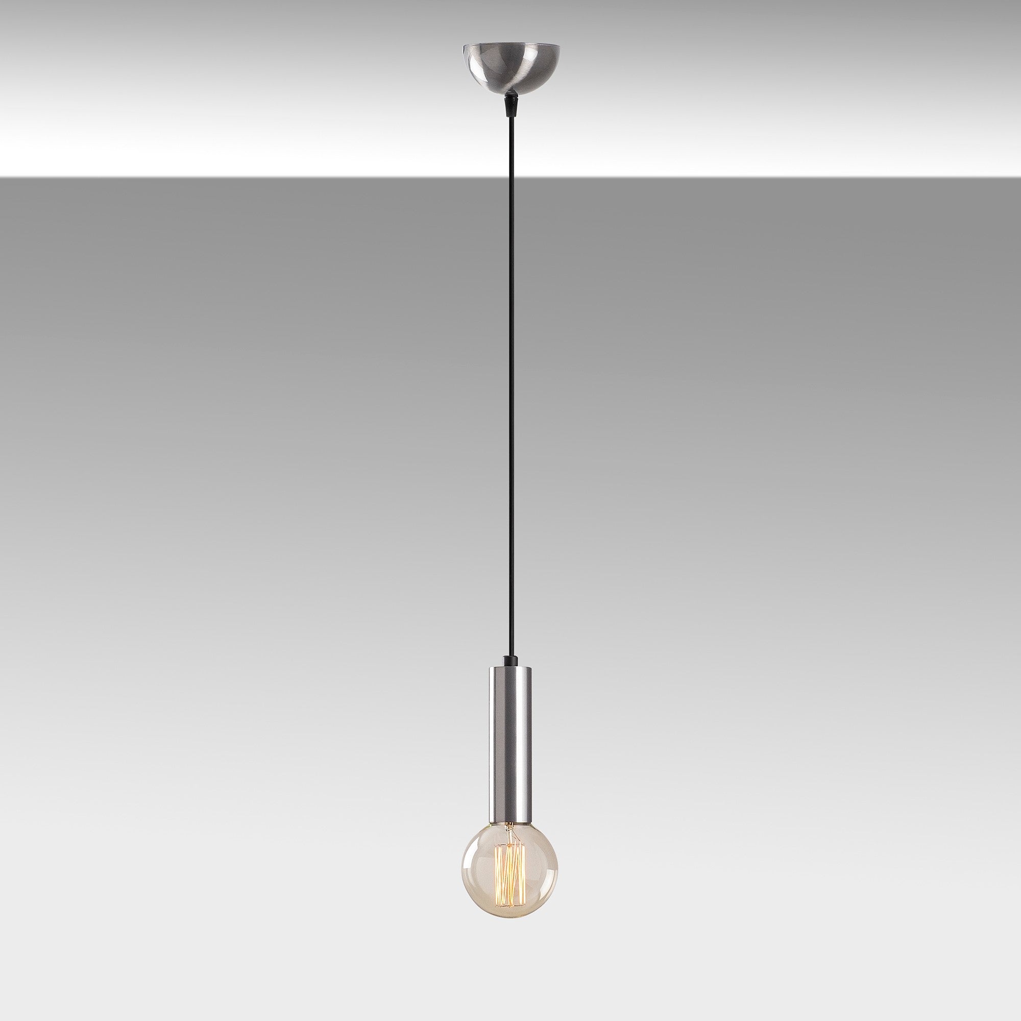 Suspension 1 lampe tube court Jona Métal Argent