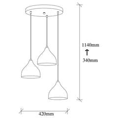 Suspension 3 ampoules échelle Gakula Métal martelé Noir et Argent