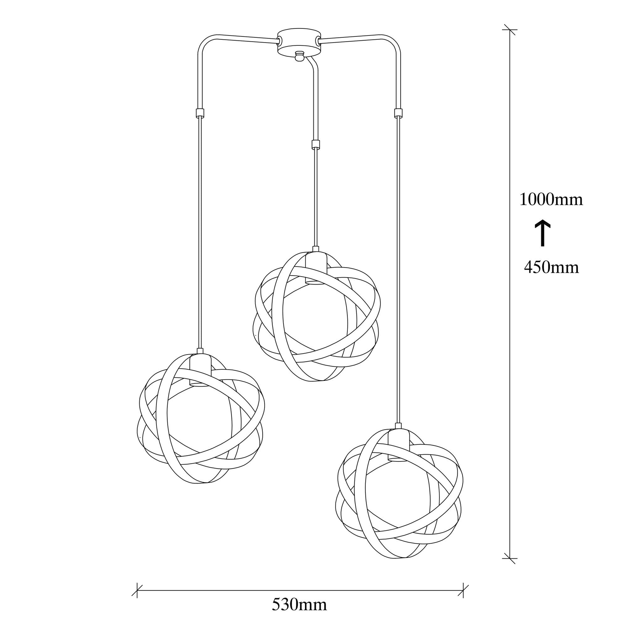 Suspension 3 lampes 3 anneaux échelle Eiji Métal Noir et Chrome