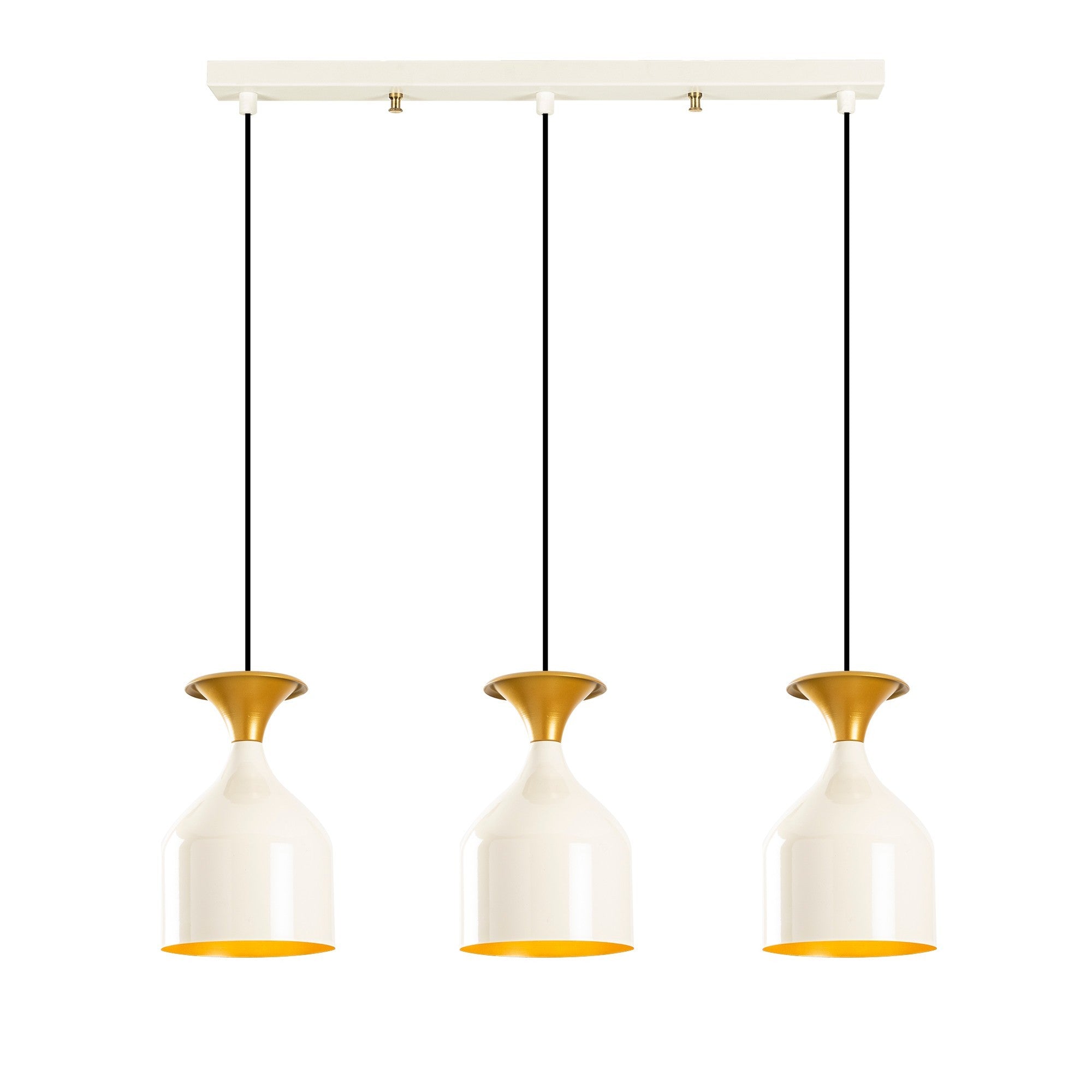 Suspension 3 lampes alignées Hrend 67cm Métal Blanc et Or