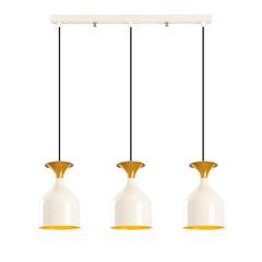 Suspension 3 lampes alignées Hrend 67cm Métal Blanc et Or