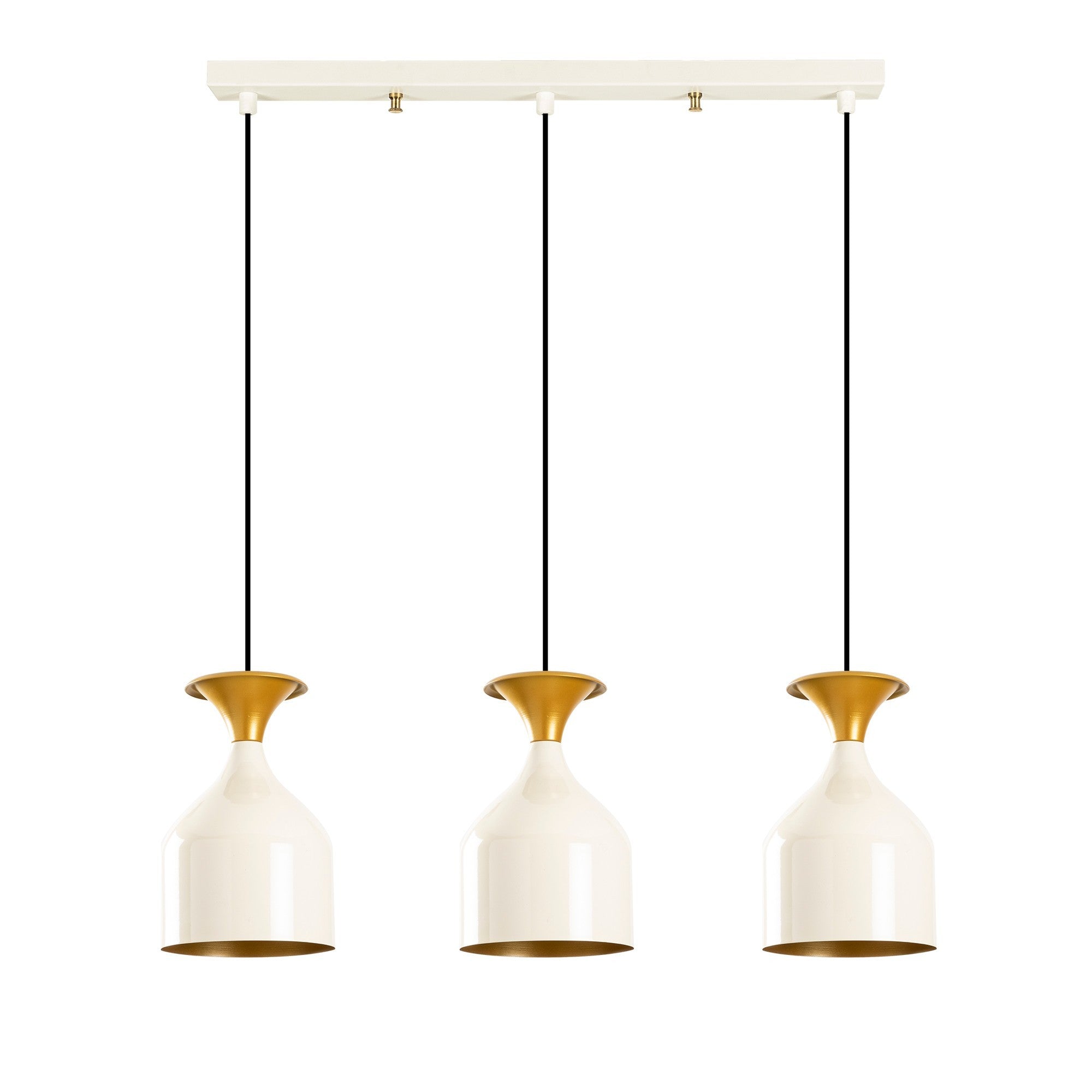 Suspension 3 lampes alignées Hrend 67cm Métal Blanc et Or