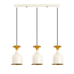 Suspension 3 lampes alignées Hrend 67cm Métal Blanc et Or