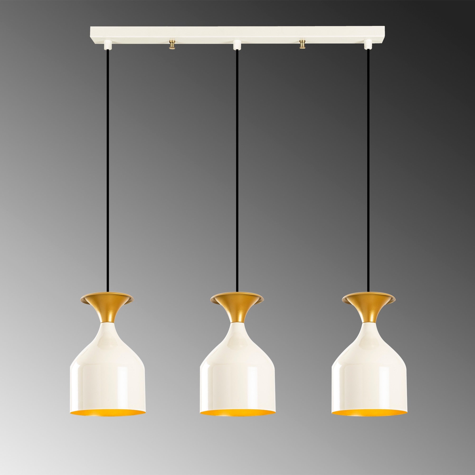 Suspension 3 lampes alignées Hrend 67cm Métal Blanc et Or