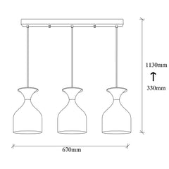 Suspension 3 lampes alignées Hrend 67cm Métal Blanc et Or