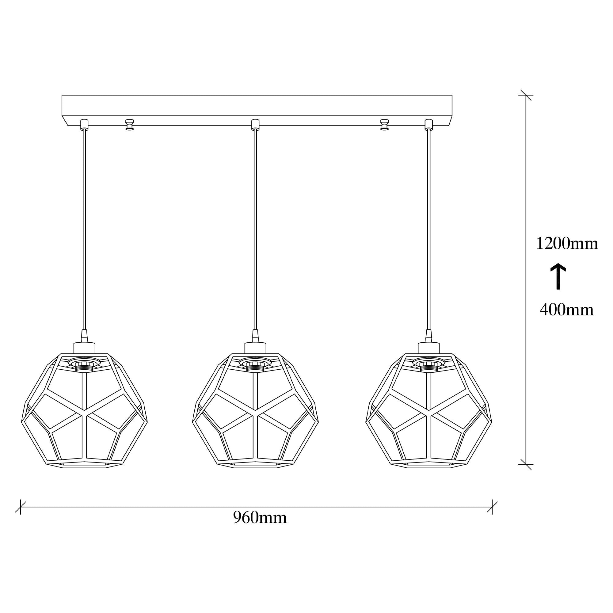 Suspension 3 lampes alignées Kara L96cm Métal Noir