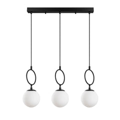 Suspension 3 lampes alignées Klimt L75cm Verre Blanc et Métal Noir