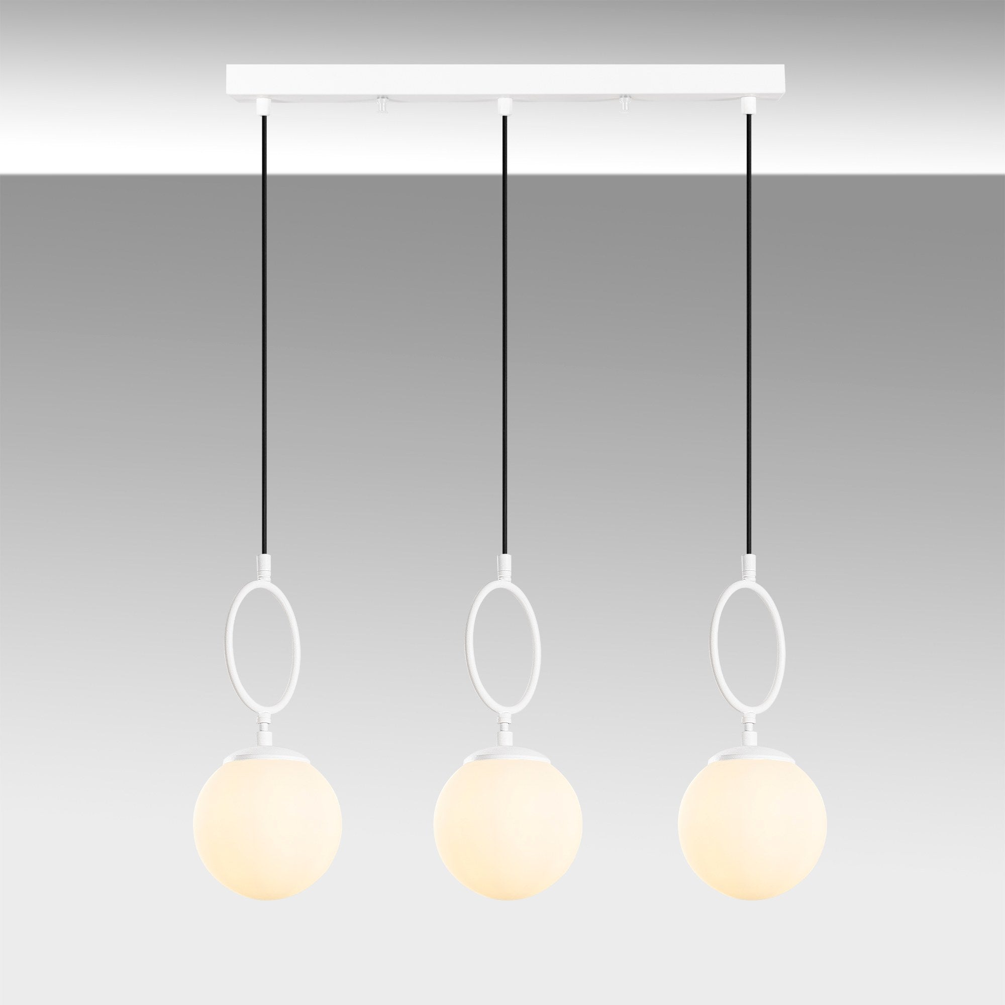 Suspension 3 lampes alignées Klimt L75cm Verre et Métal Blanc