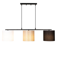 Suspension 3 lampes alignés à simple barre Senna Métal Noir et Tissu Multicolore