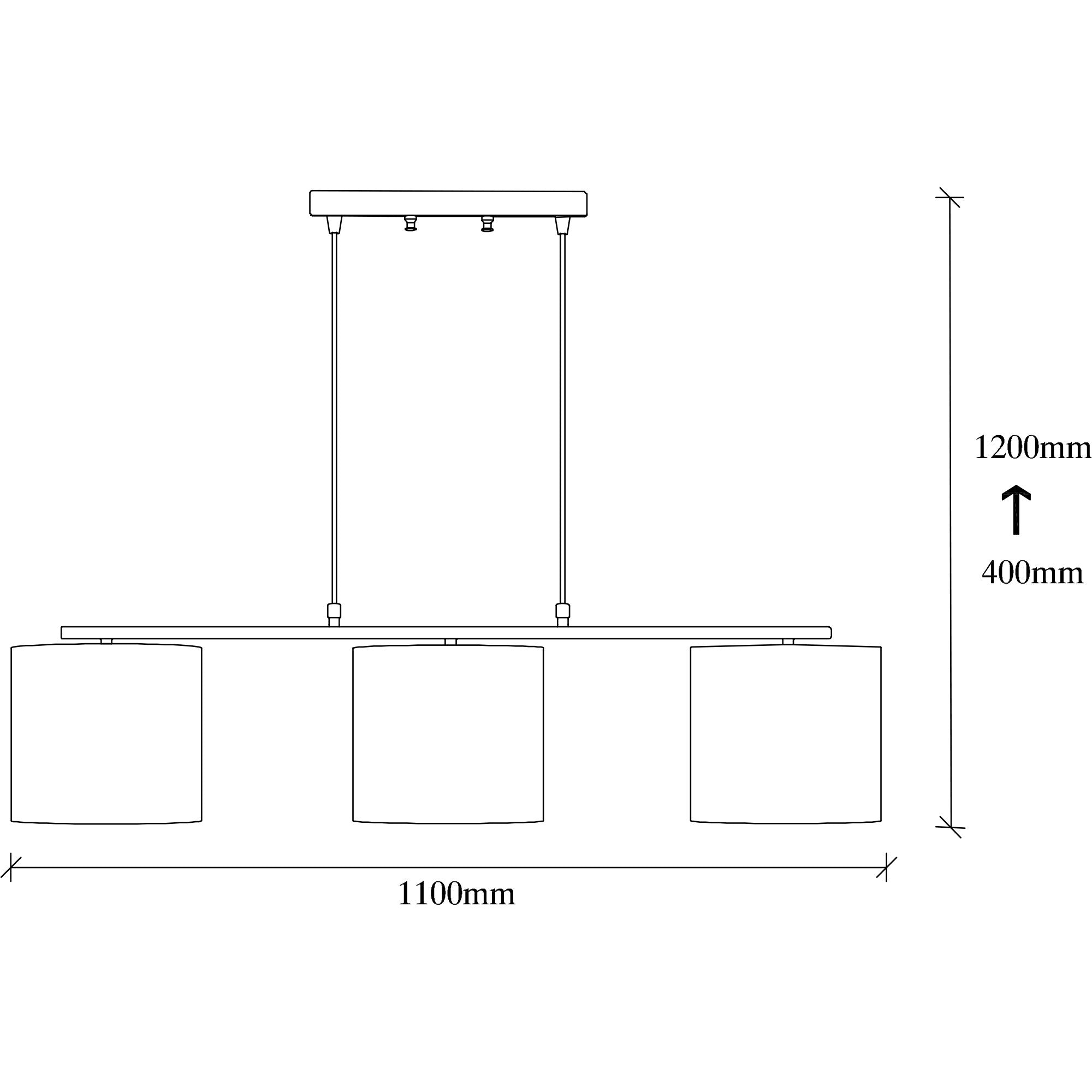 Suspension 3 lampes alignés à simple barre Senna Métal Noir et Tissu Multicolore