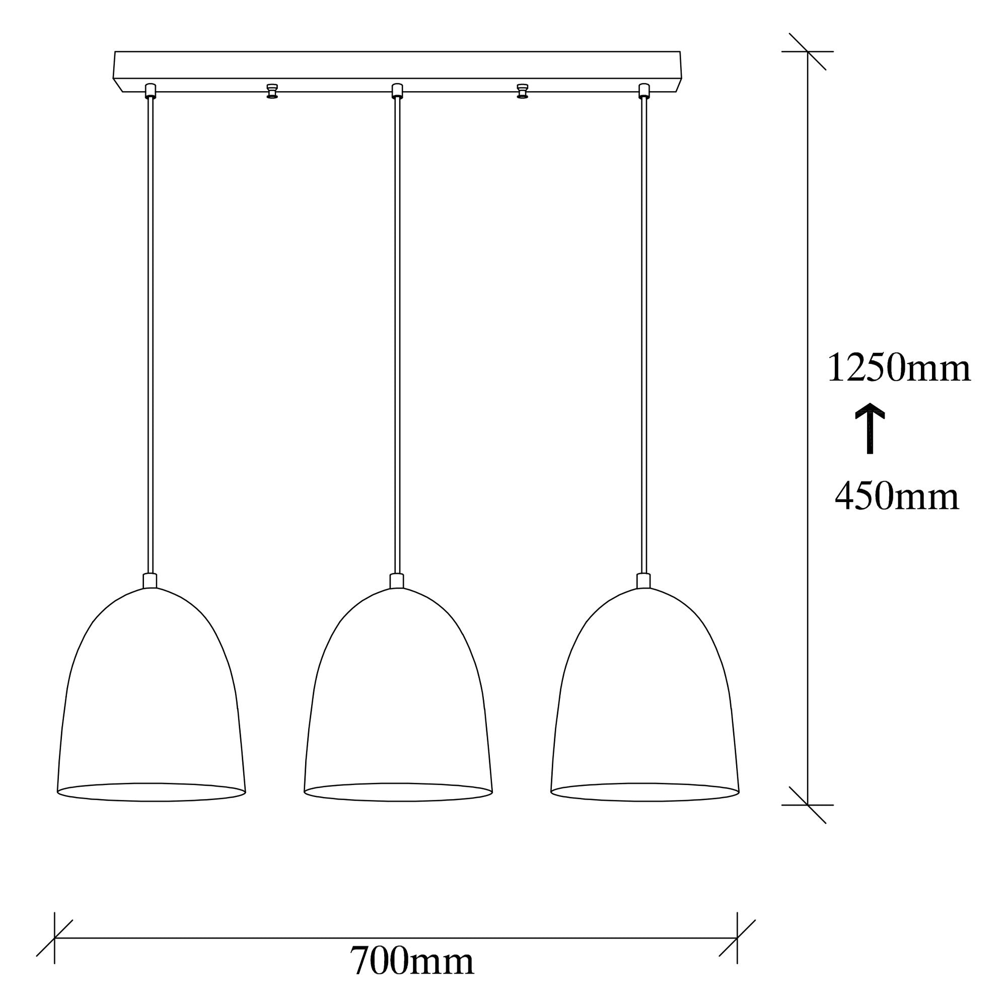 Suspension 3 lampes cloches alignées Gakuli 125cm Métal martelées Or antique brillant