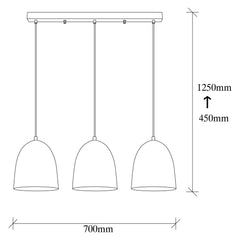 Suspension 3 lampes cloches alignées Gakuli 125cm Métal martelées Or antique brillant