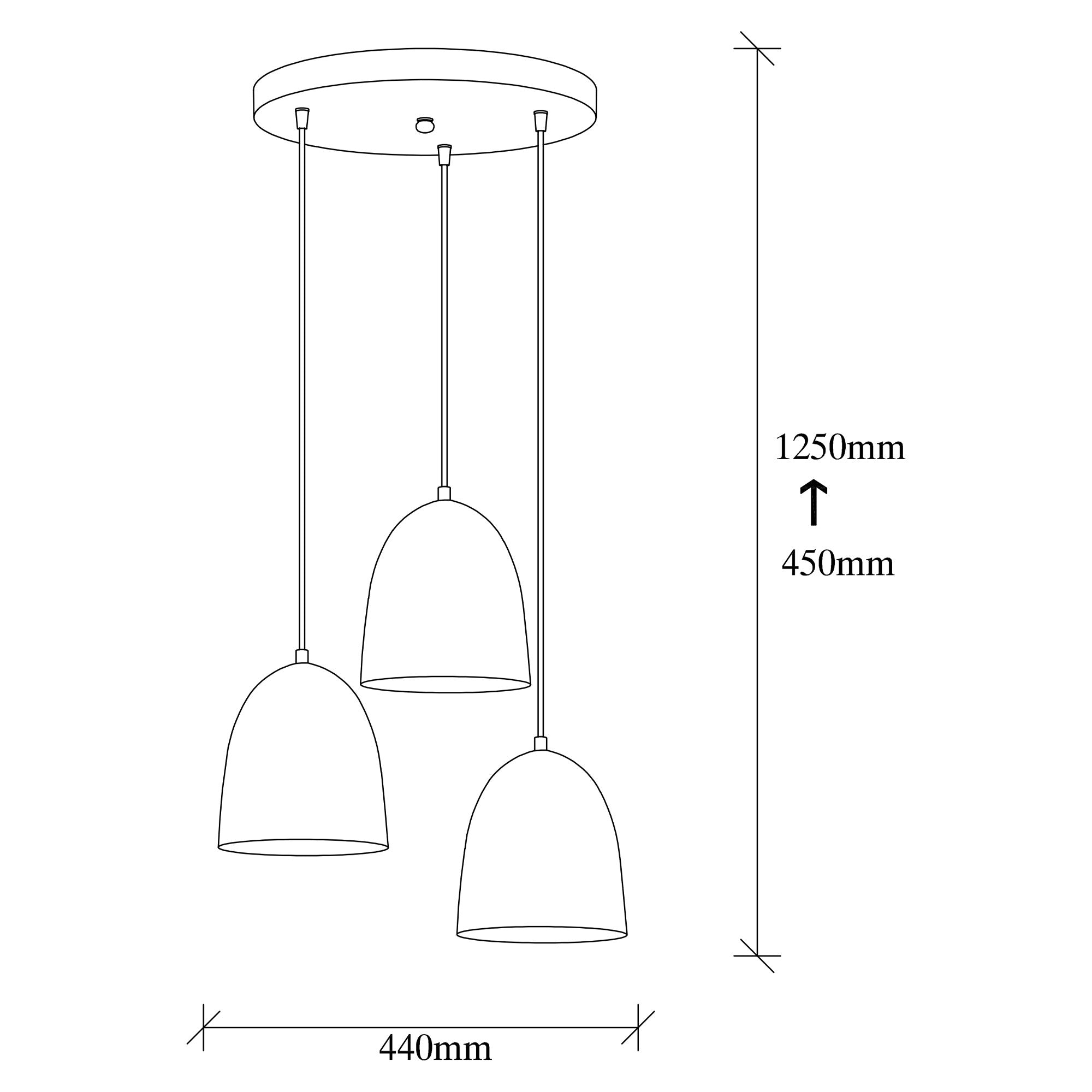 Suspension 3 lampes cloches saccade Gakuli D20cm Métal martelées Noir et Or mate