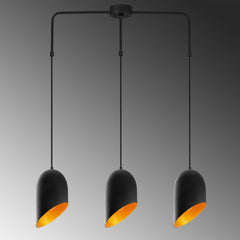 Suspension 3 lampes coupe oblique alignées Quisky 76cm Métal Noir et Or