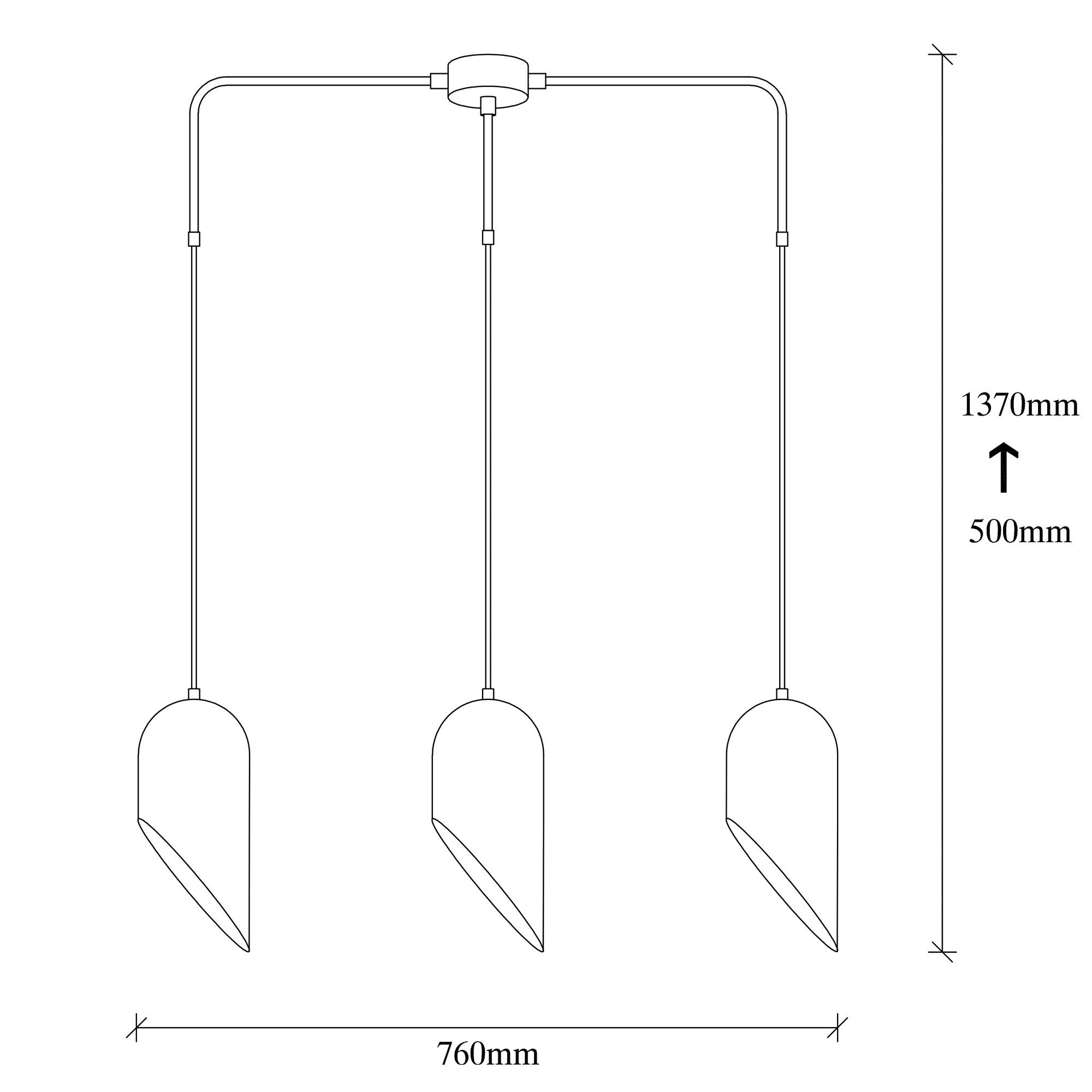 Suspension 3 lampes coupe oblique alignées Quisky 76cm Métal Noir et Or