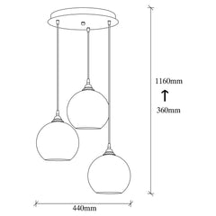 Suspension 3 lampes escalier Jaxson D44cm Métal Noir et Verre Fumé