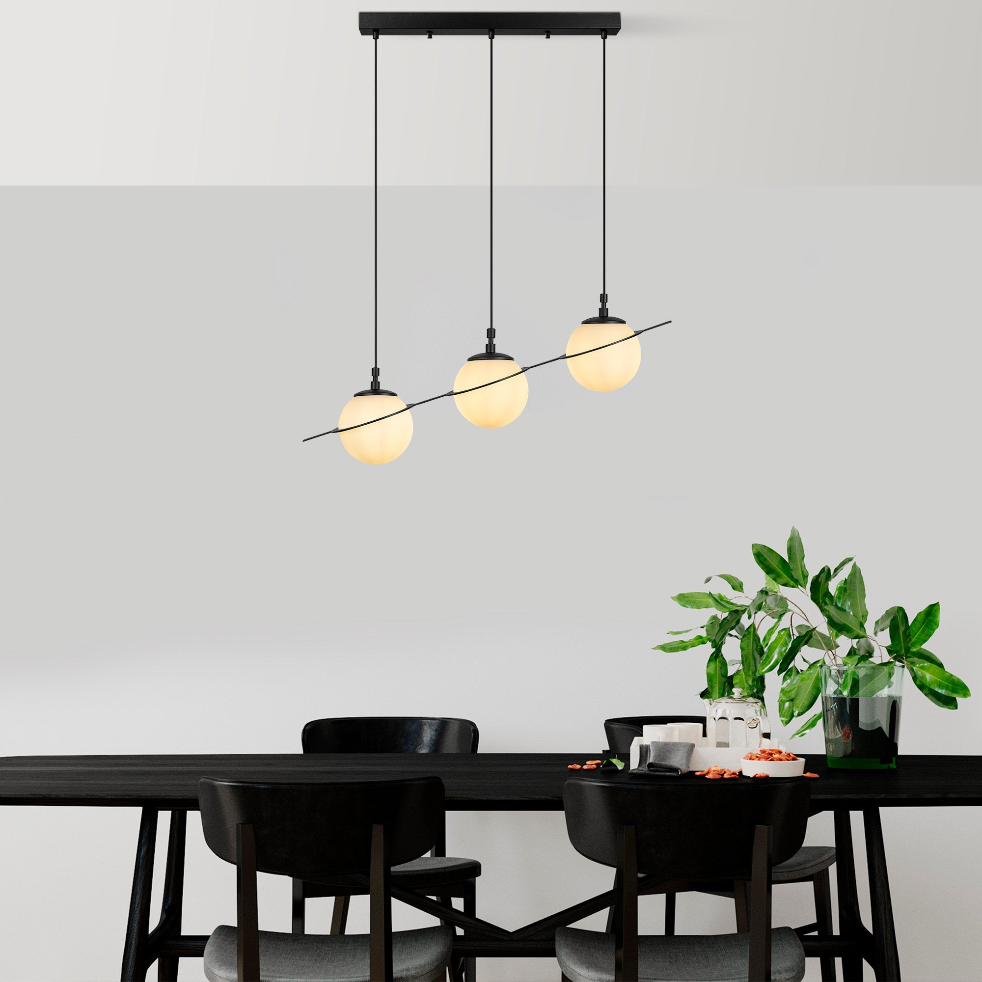 Suspension 3 lampes moderne Soerla L76cm Métal Noir