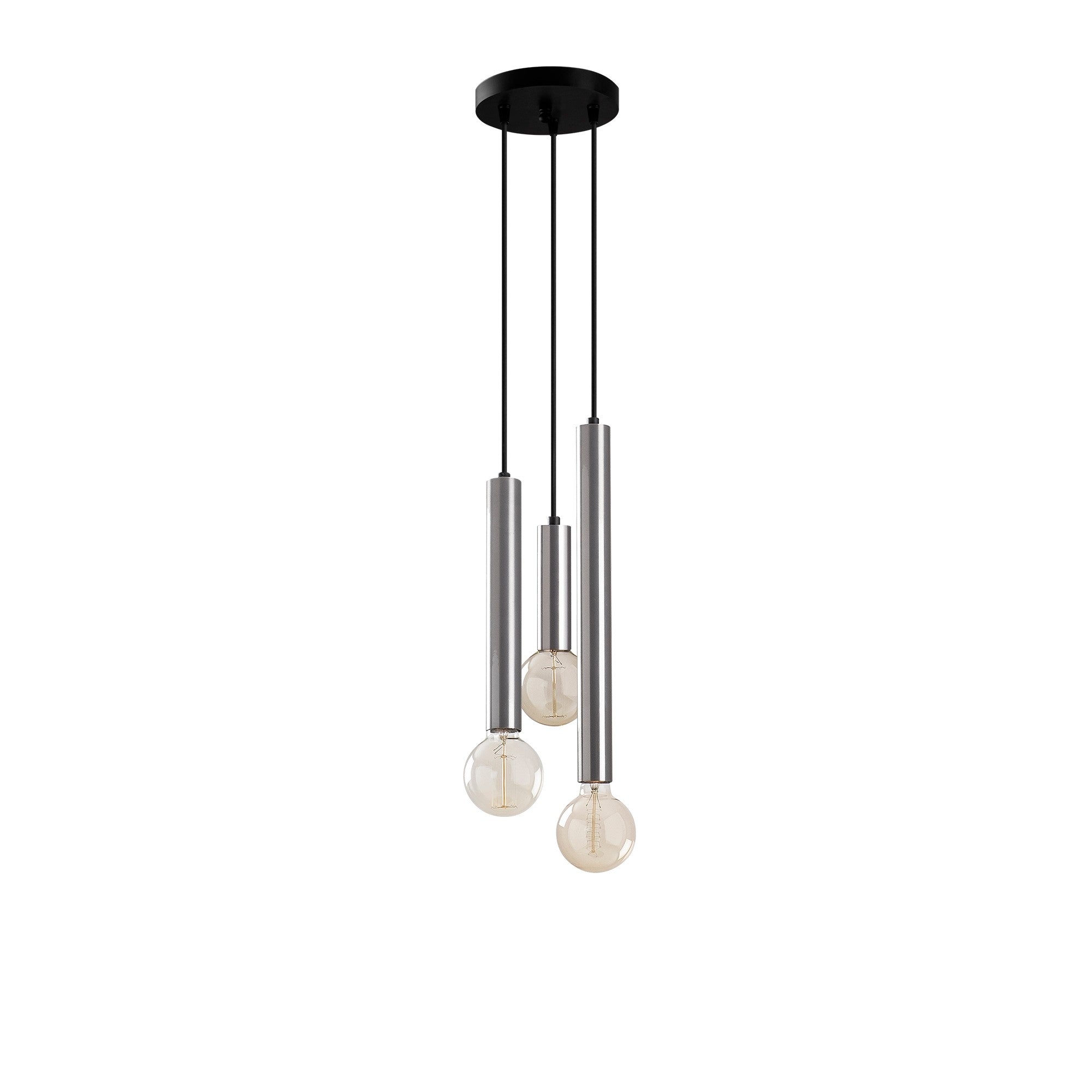 Suspension 3 lampes tube saccade Jona Métal Argent