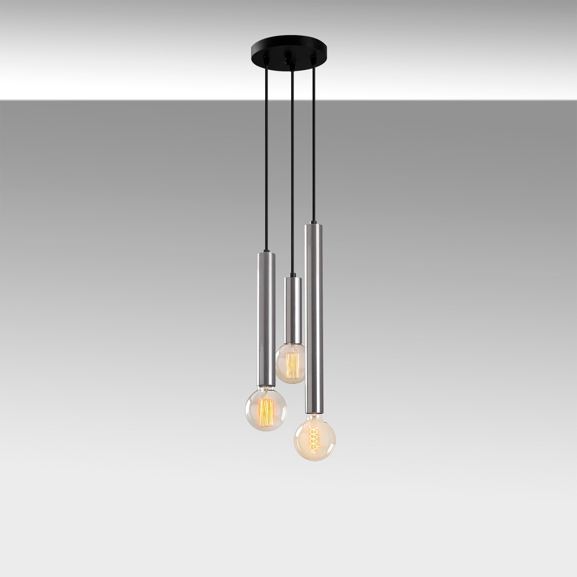 Suspension 3 lampes tube saccade Jona Métal Argent