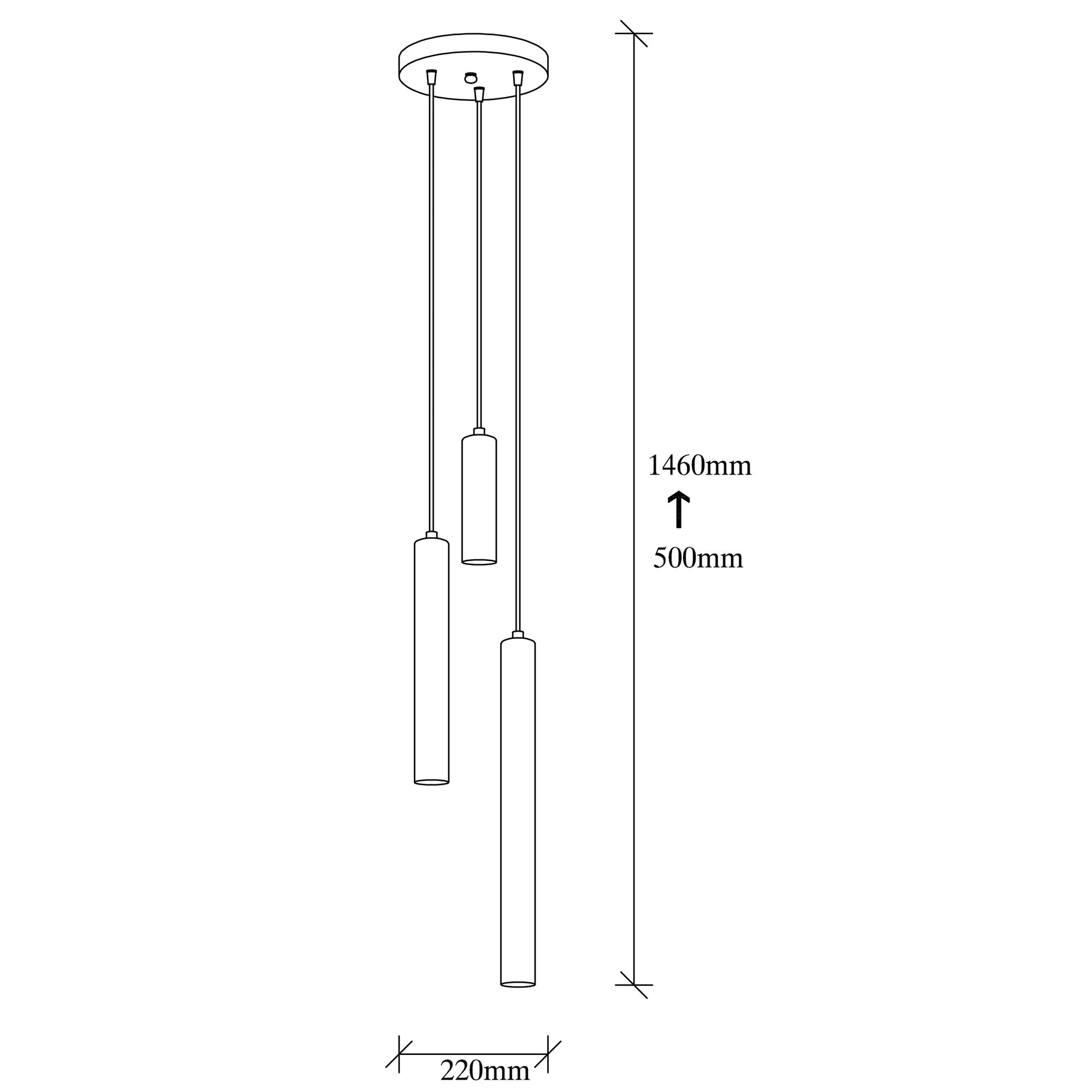 Suspension 3 lampes tube saccade Jona Métal Argent