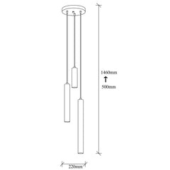 Suspension 3 lampes tube saccade Jona Métal Or antique