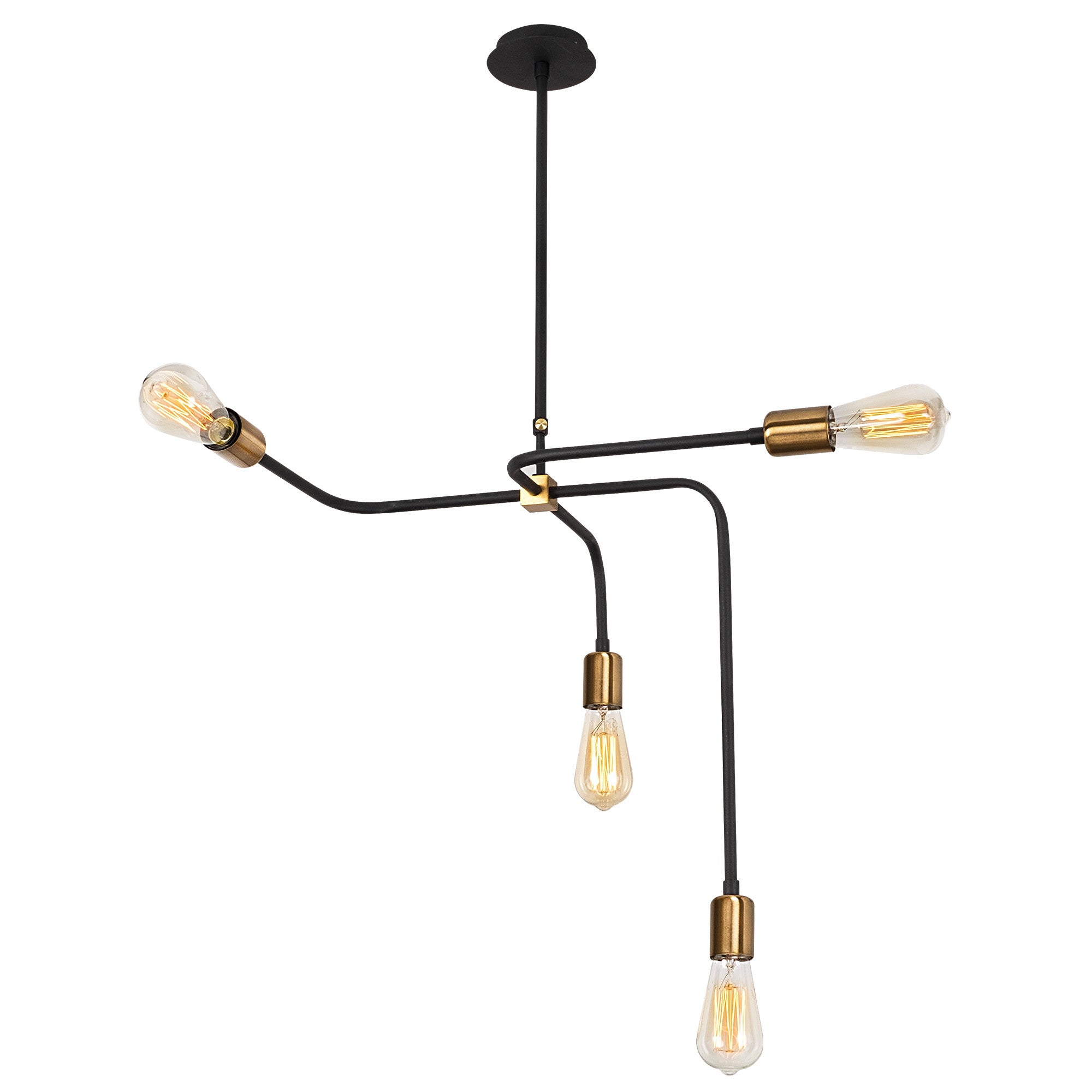 Suspension 4 lampes croisées raides Laterna 100cm Métal Noir et Or rose