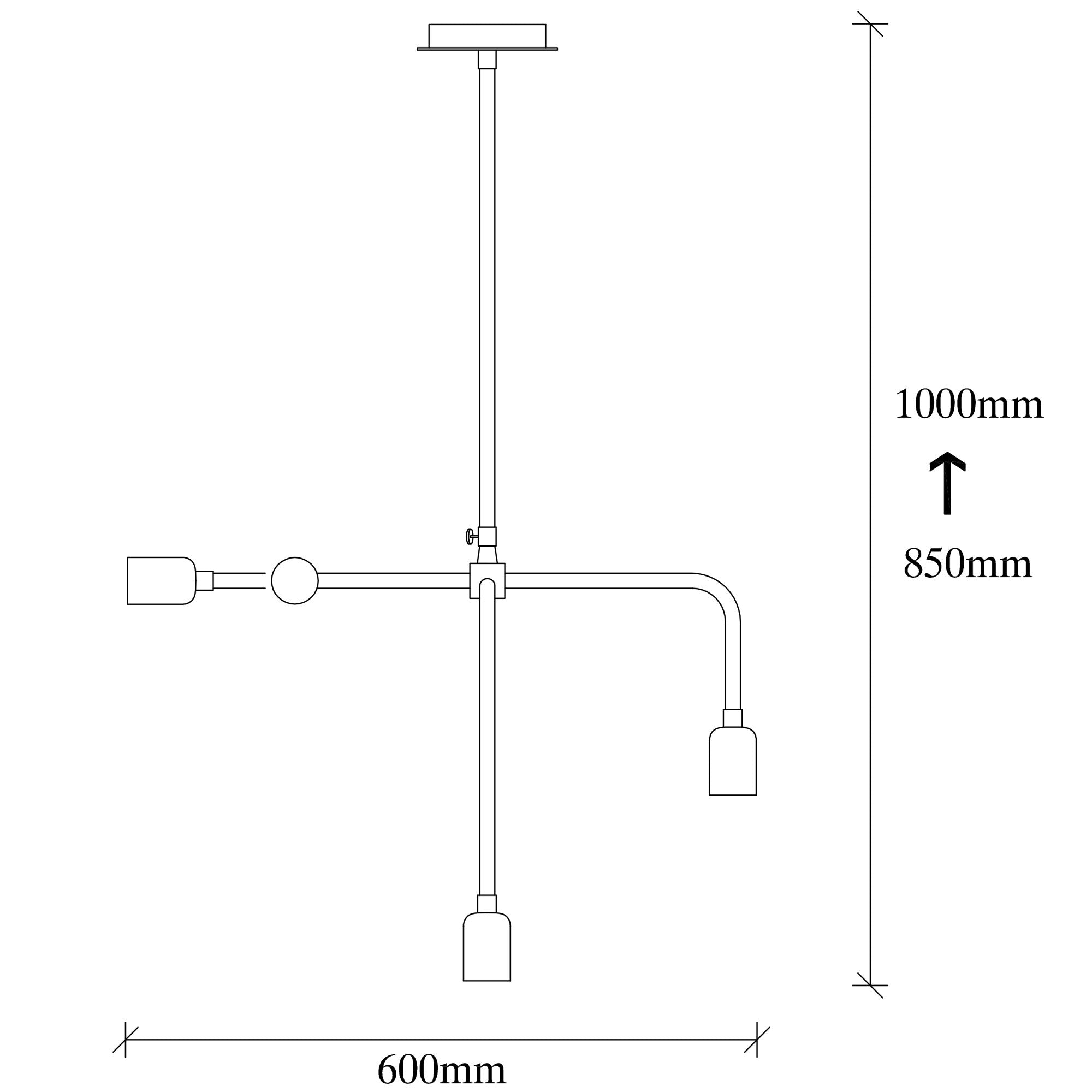 Suspension 4 lampes croisées raides Laterna 100cm Métal Noir et Or rose