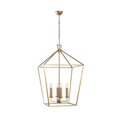 Suspension 4 lampes design forme de cage Travino Métal Or