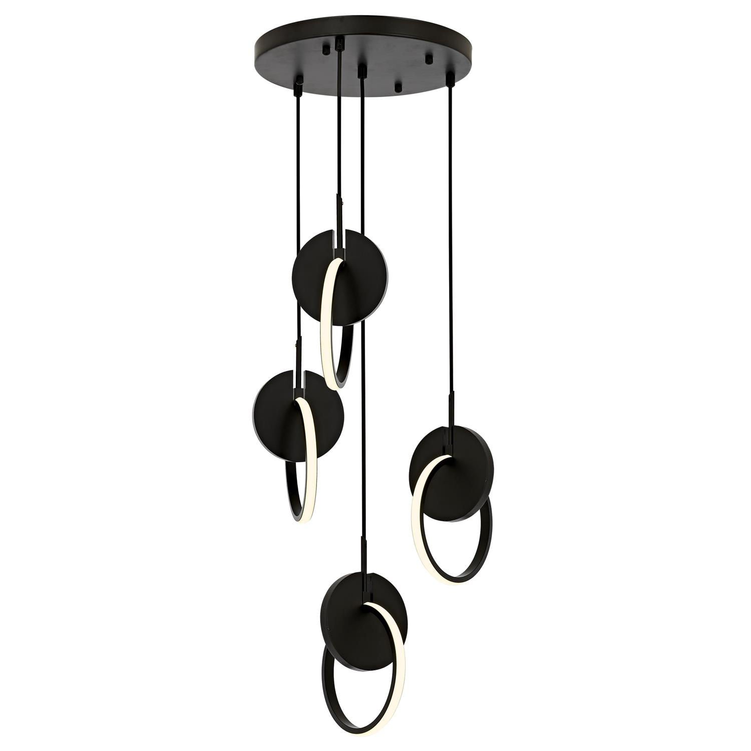 Suspension 4 lampes saccade design Skipper D35cm Métal Noir