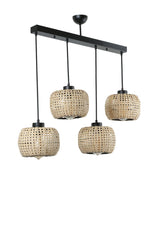 Suspension 4 lumières Tropaeum Métal Noir et Rotin Beige