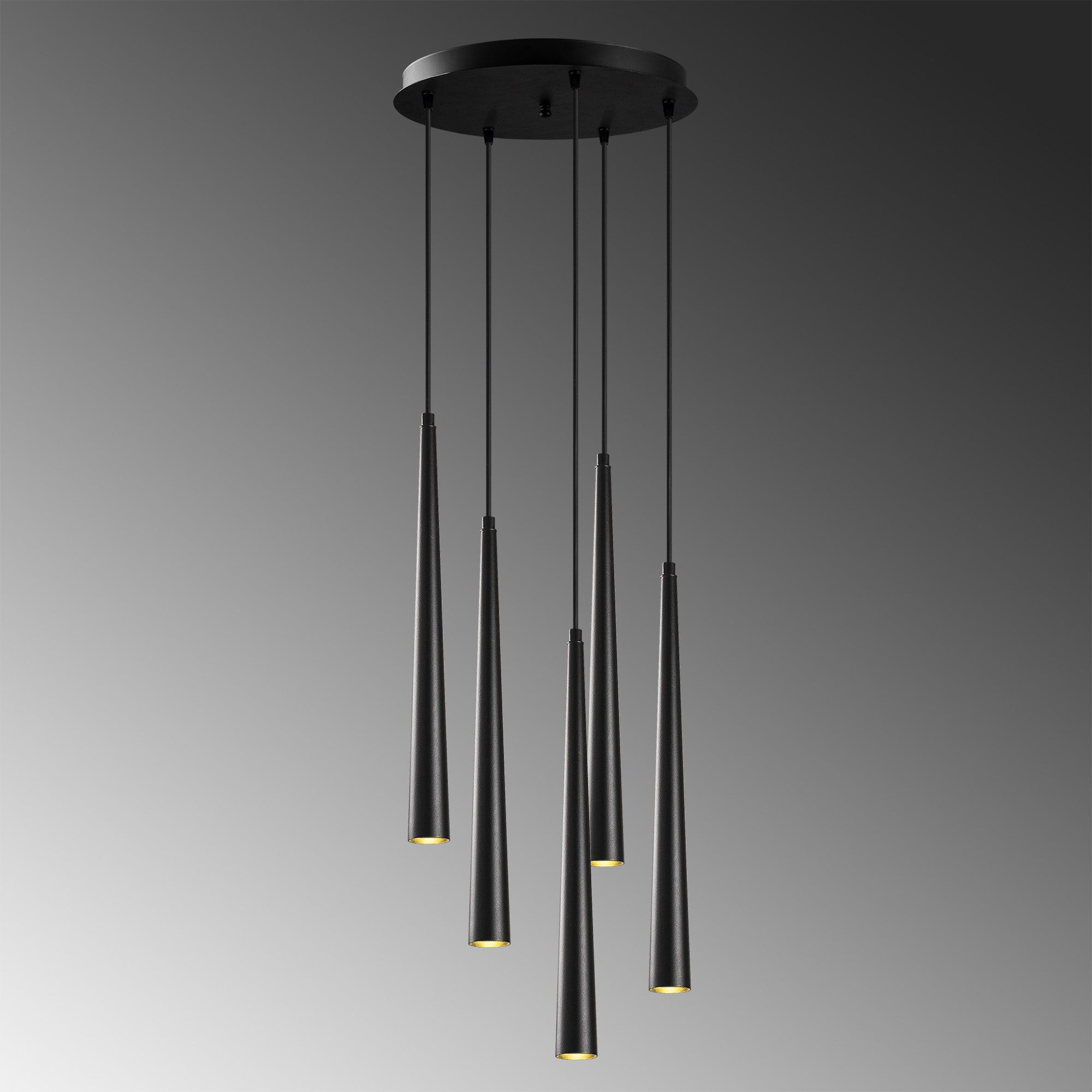 Suspension 5 lampes cornes saccade Pliunga D43cm Métal Noir