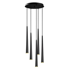 Suspension 5 lampes cornes saccade Pliunga D43cm Métal Noir