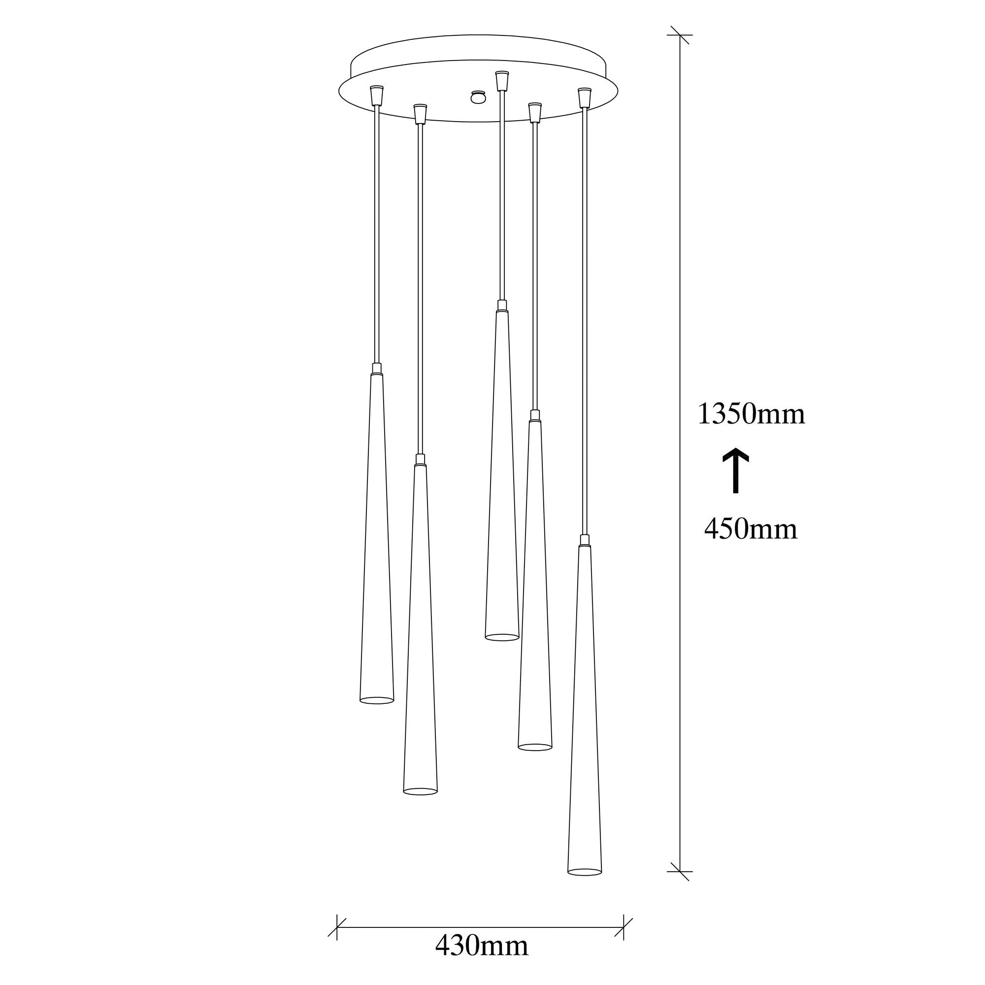 Suspension 5 lampes cornes saccade Pliunga D43cm Métal Noir