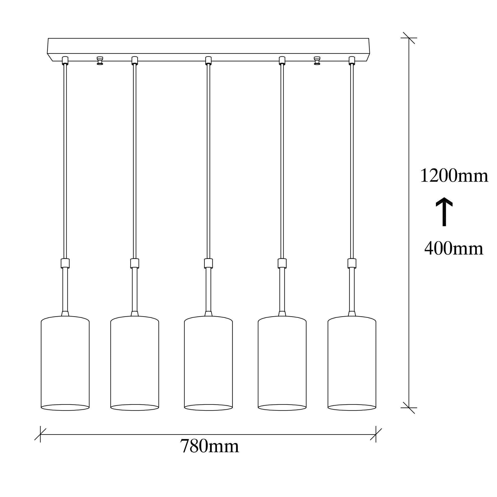 Suspension 5 lampes Matta 78cm Métal Noir et Or