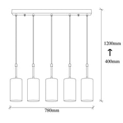 Suspension 5 lampes Matta 78cm Métal Noir et Or