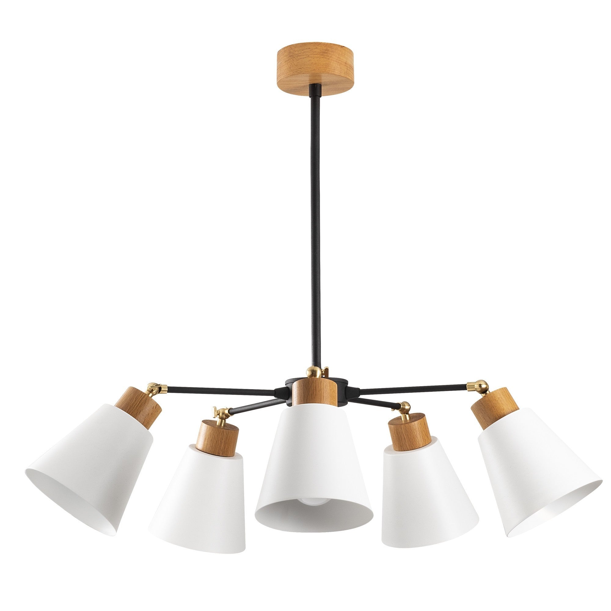 Suspension 5 lumières forme cônes tronqués Conix D58cm Métal Blanc et Bois Naturel