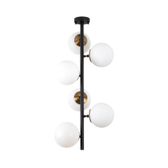 Suspension 6 lampes verticale Holla H83cm Verre Blanc et Métal Noir