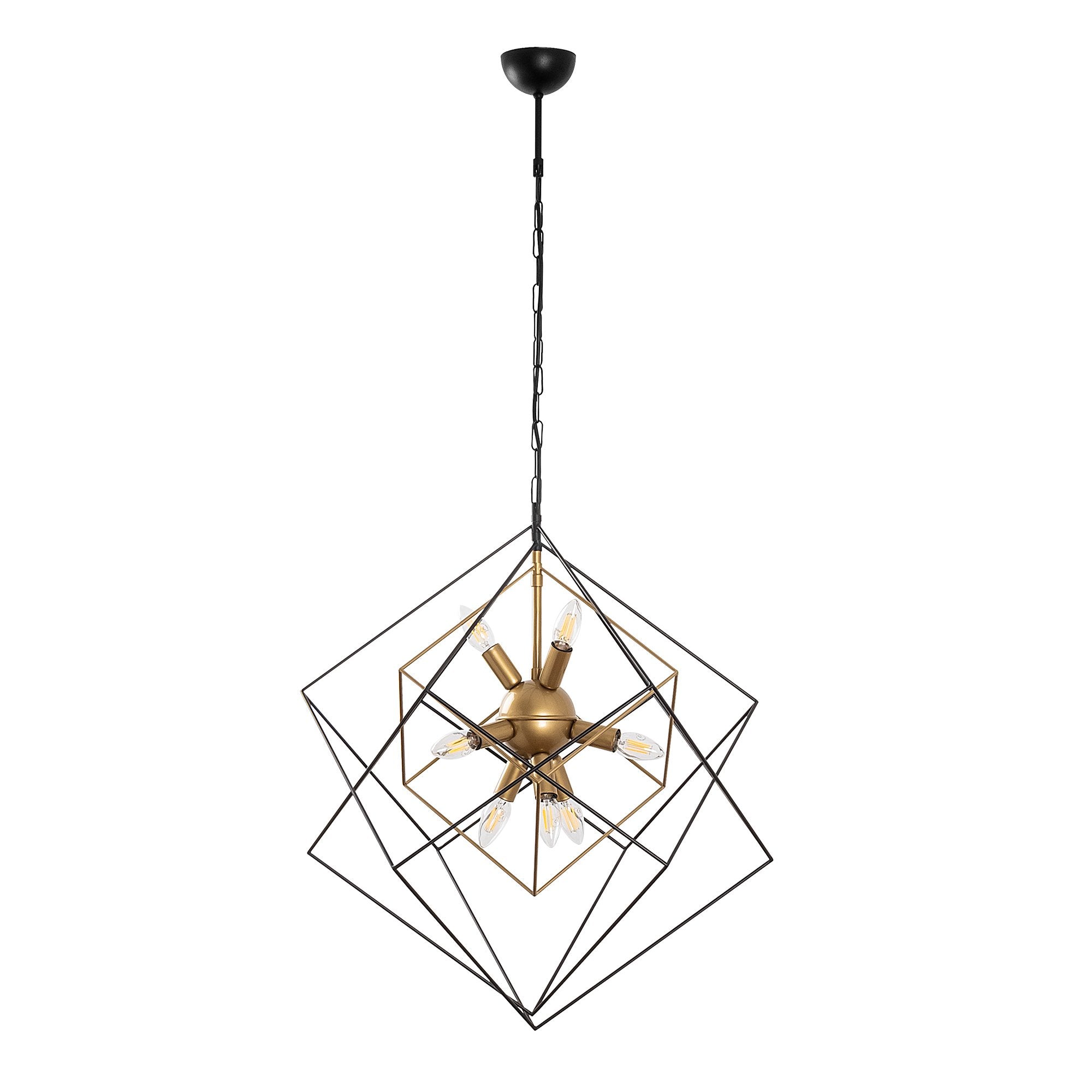 Suspension 9 lampes design cubes Tilly Métal Noir et Or antique